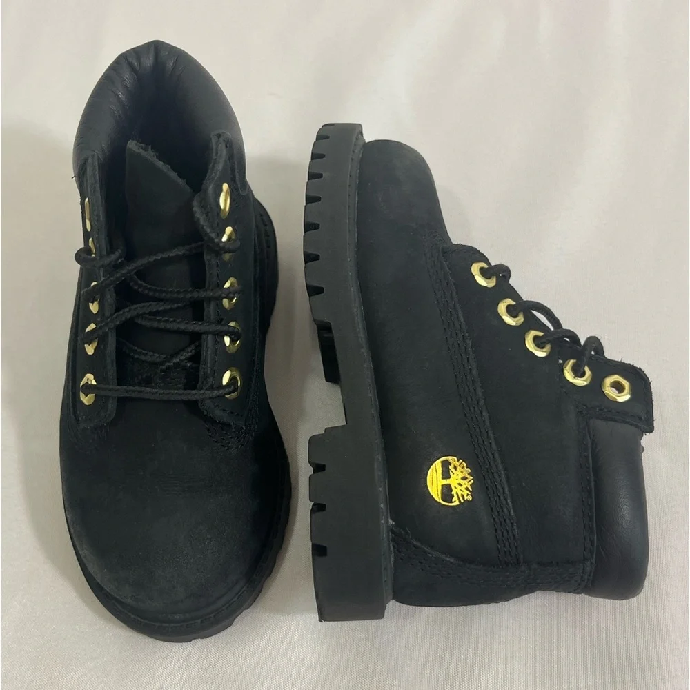 Timberland Toddler Boots Lace Up Black Leather Size 6/22.5 200 Gram Waterproof